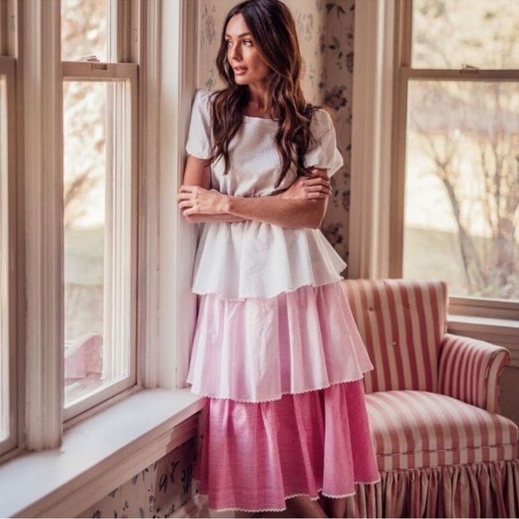 JessaKae White and Pink Tiered Maxi Dress - Picture 1 of 3
